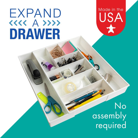 Dial Industries expandable junk drawer extended width fits larger drawers and expands when needed.