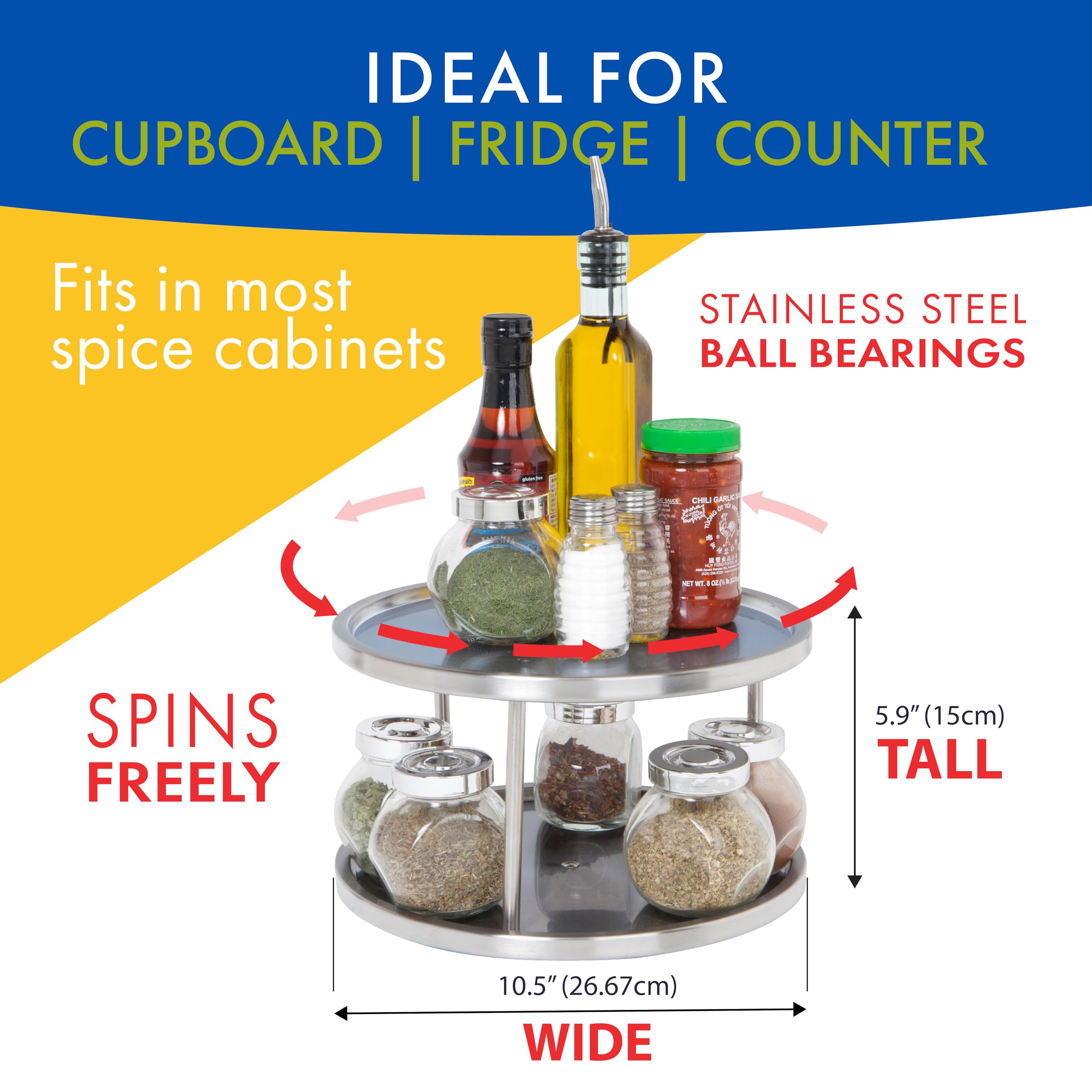 Dial Industries Lazy Susan side view with raised rim prevents items from sliding off