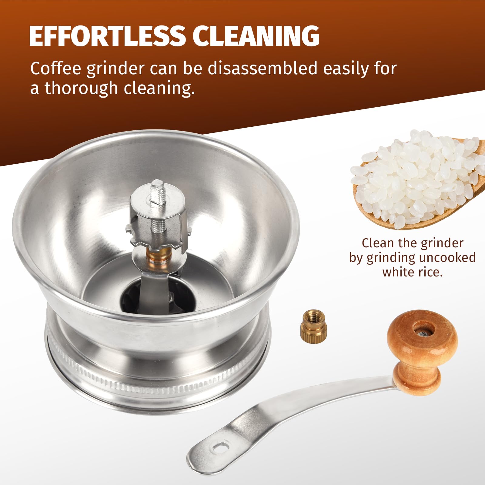 Diatomiteco easy-clean sequence using uncooked rice and disassembly