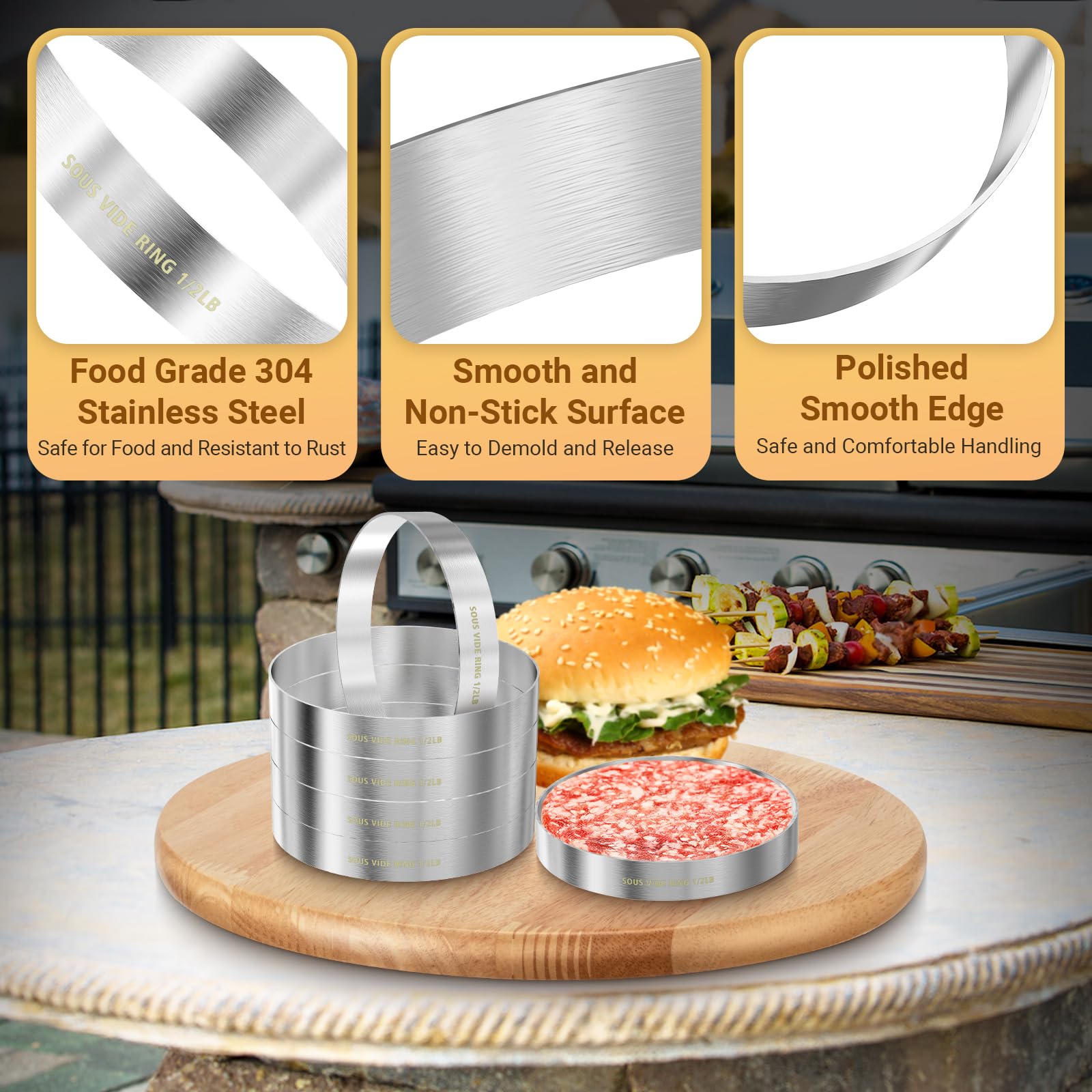 Diatomiteco 4.2 inch inner diameter and 1 inch height burger patty ring