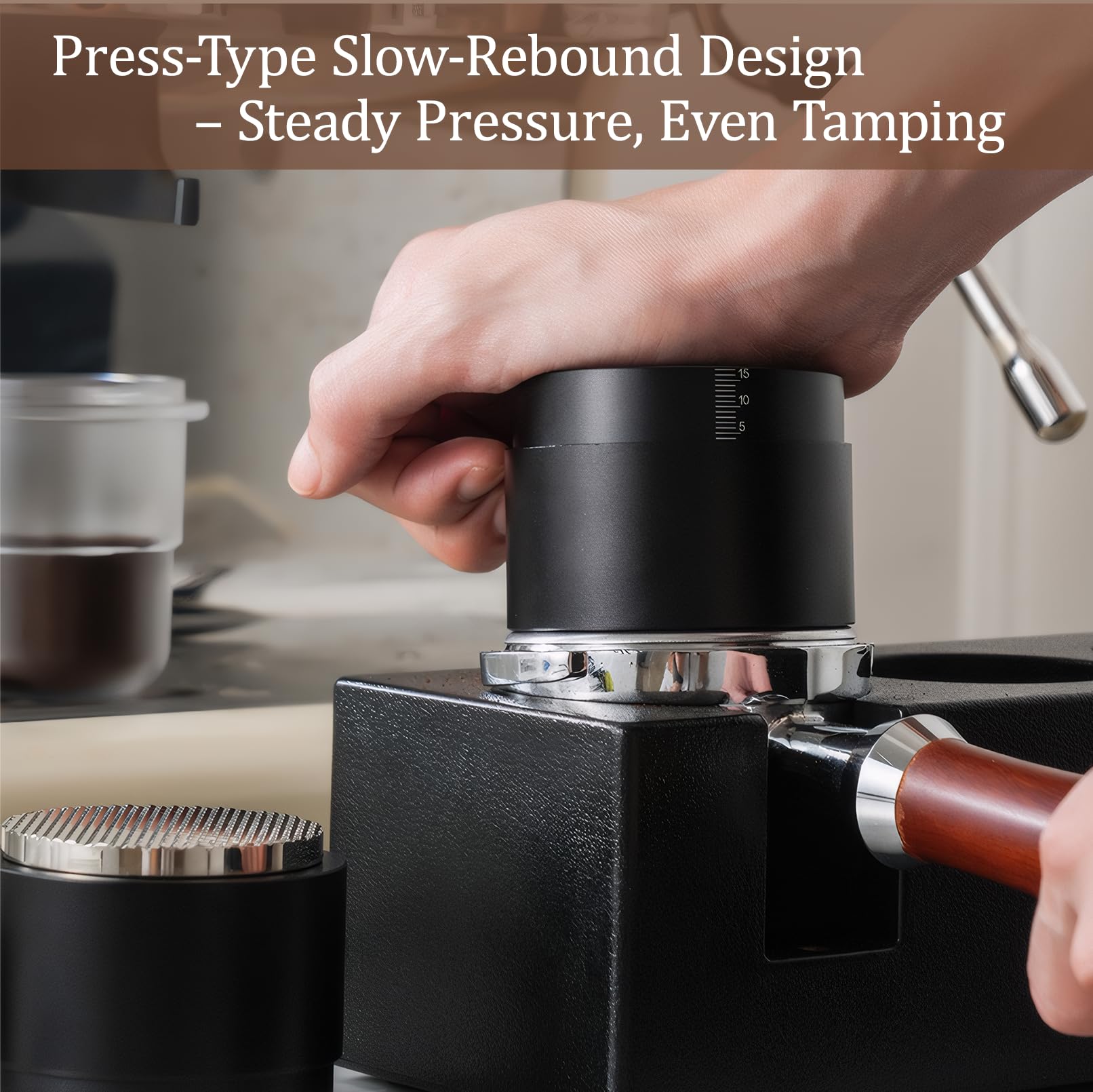DiatZeno ergonomic stainless steel handle for comfortable tamping.