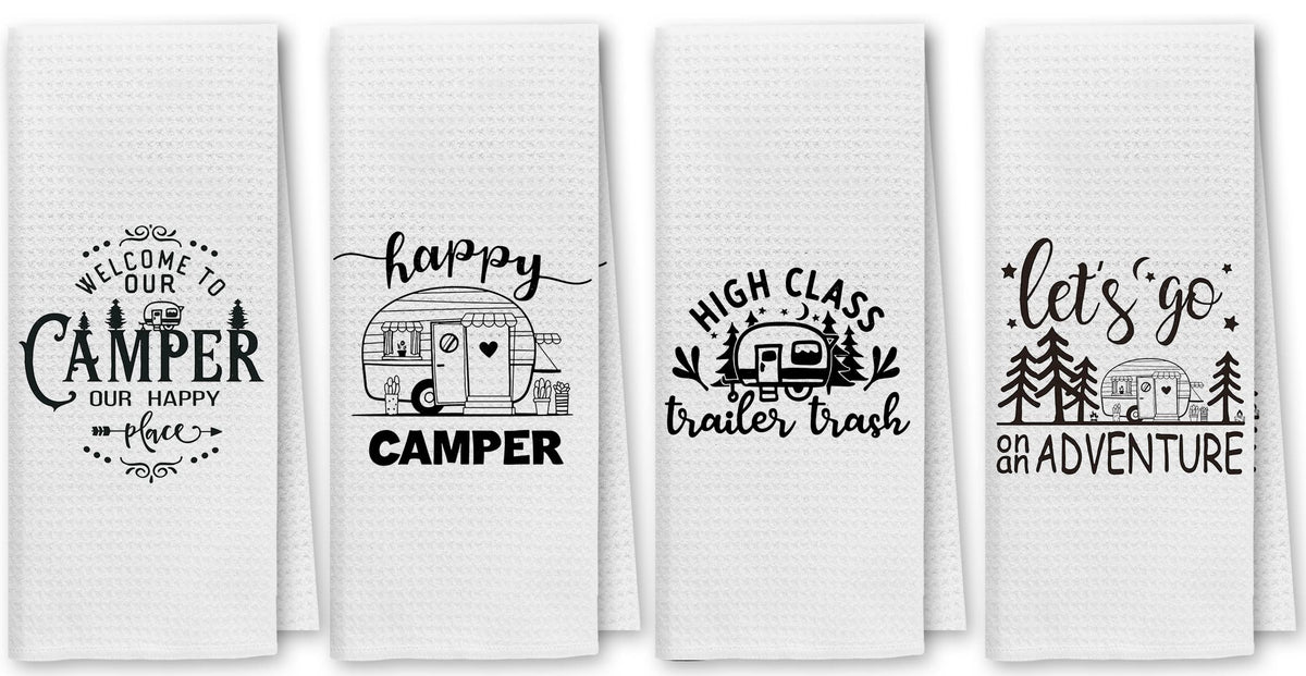 Dibor Happy Camper towel waffle texture close-up showing absorbency.