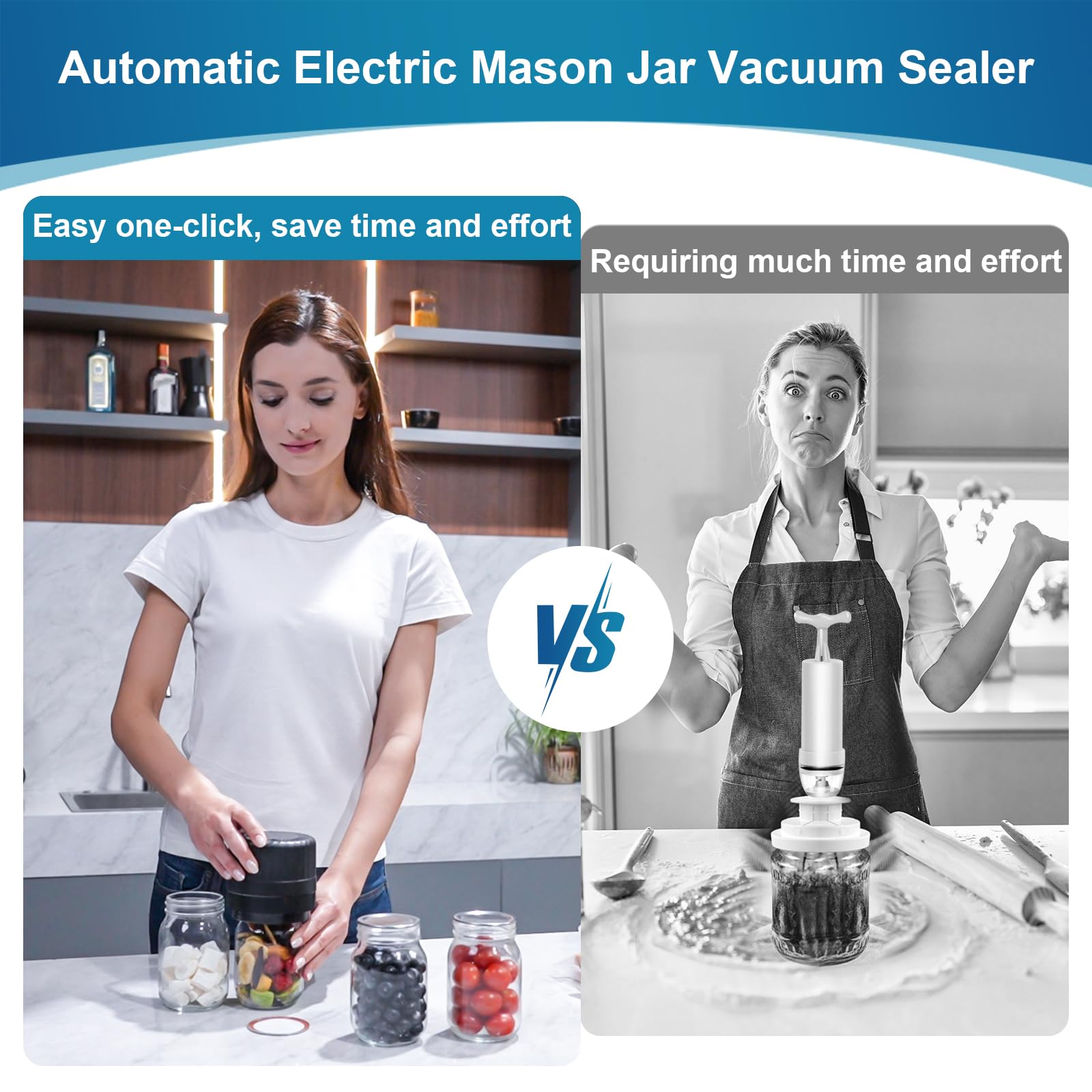 Dicorain VP06 Plus handles wide and regular mouth jars for versatile sealing.