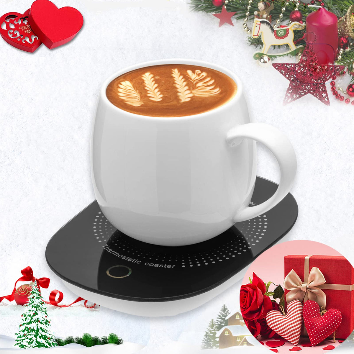 Dicross coffee mug warmer on desk keeps drinks hot during work sessions
