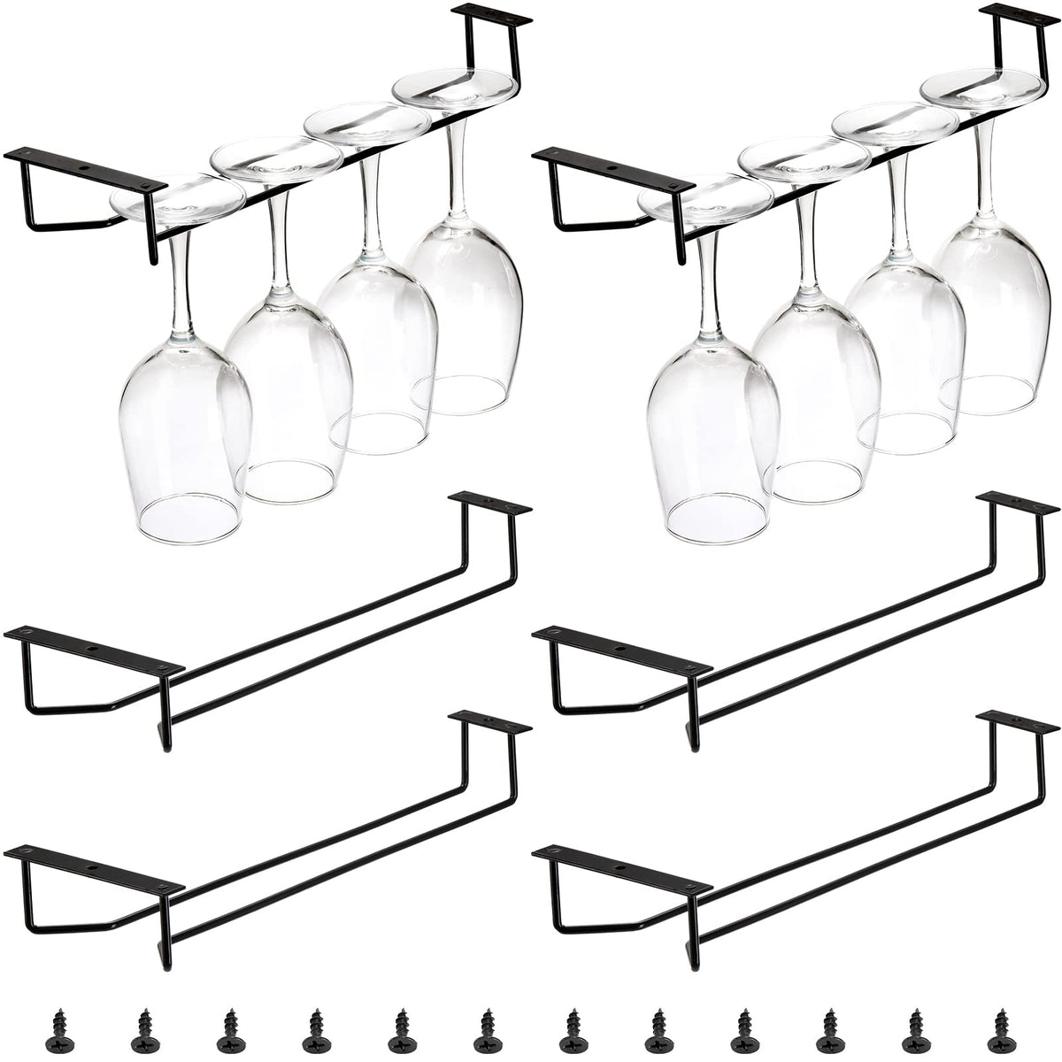 Dicunoy 6-pack black wine glass rack package for tidy storage.