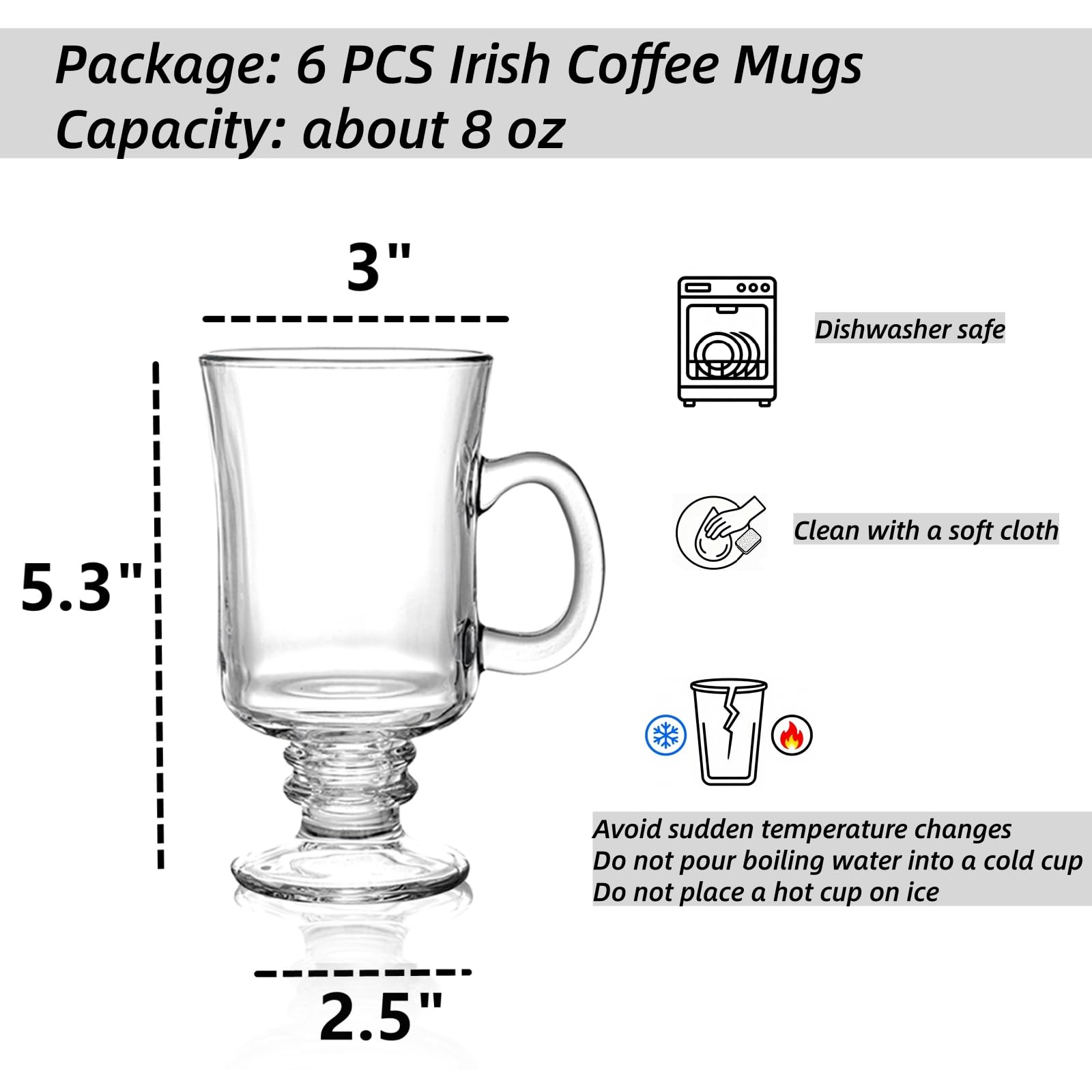 Dicunoy clear stemmed coffee cups with handles ideal for layered beverages