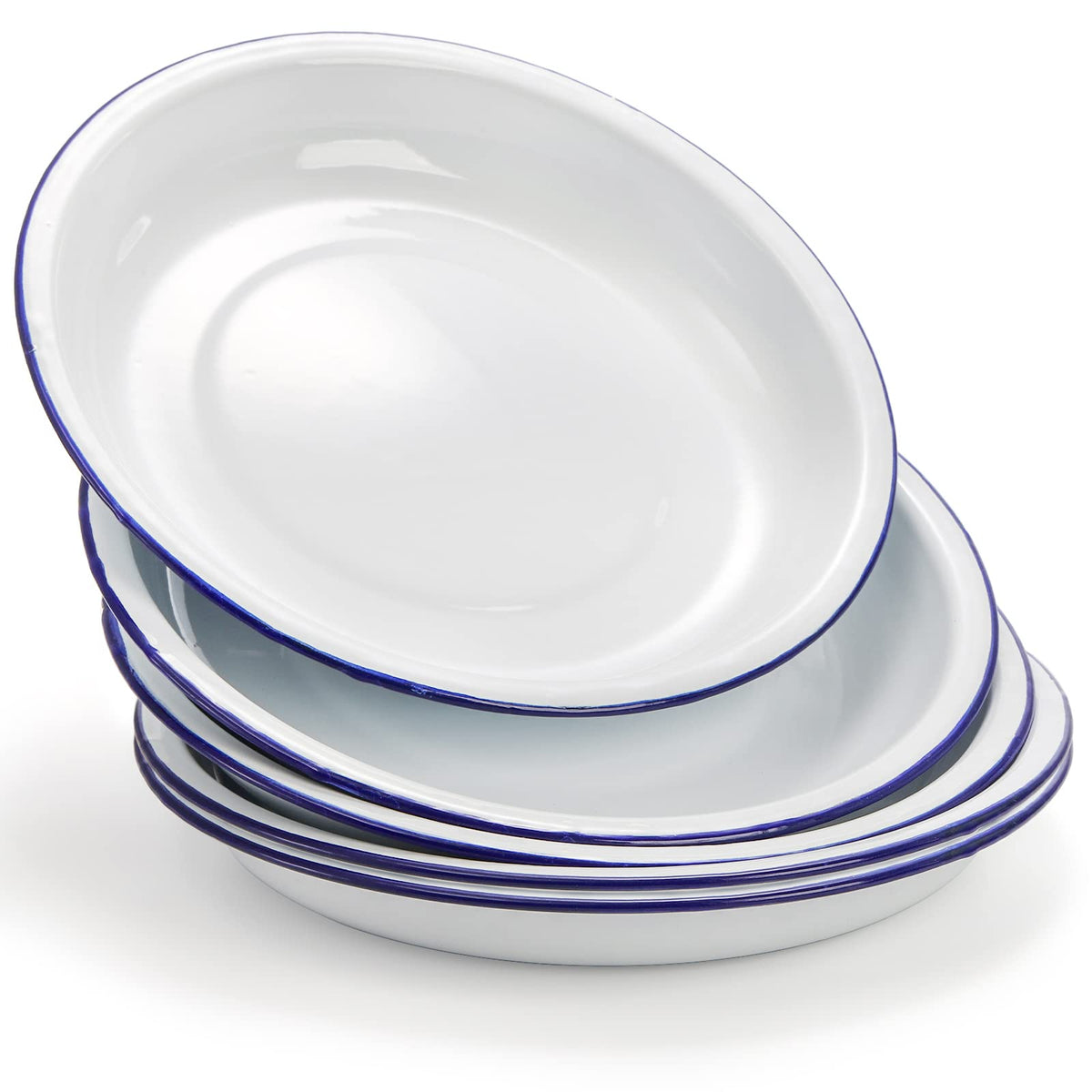 Dicunoy enamel plates 9.5-inch set with blue rim for everyday meals
