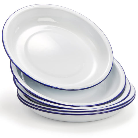 Dicunoy enamel plates 9.5-inch set with blue rim for everyday meals