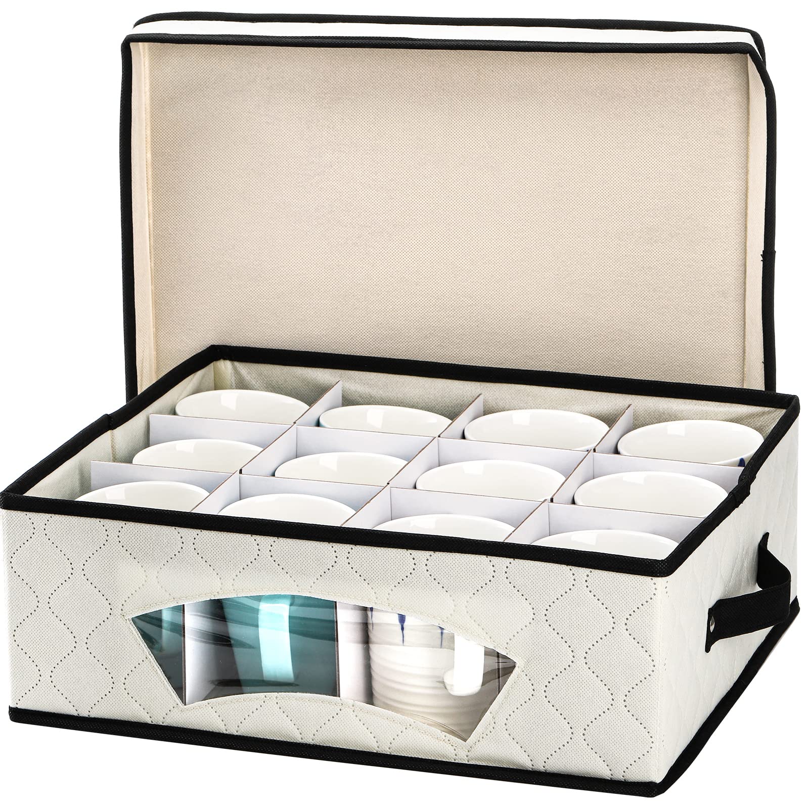 Dicunoy mug storage box holding 12 cups, organized and protected.