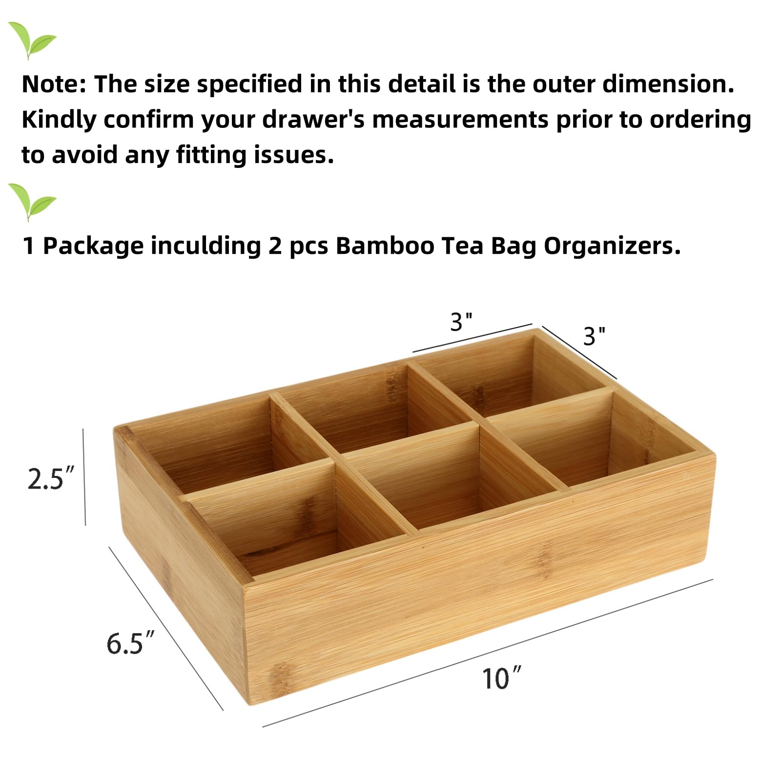 Dicunoy wood tea bag storage box side view ideal for pantry organization.