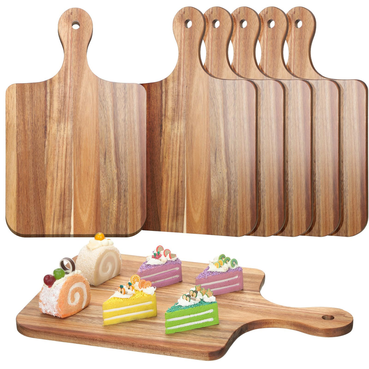 Didaey acacia cutting boards set with handles arranged for versatile kitchen use.