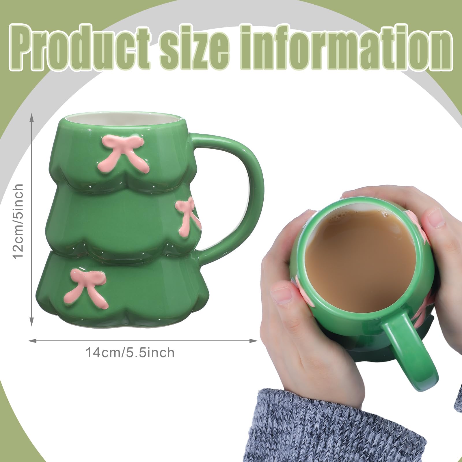 Didaey green ceramic Christmas tree mug with stacked tree design for festive desk decor.