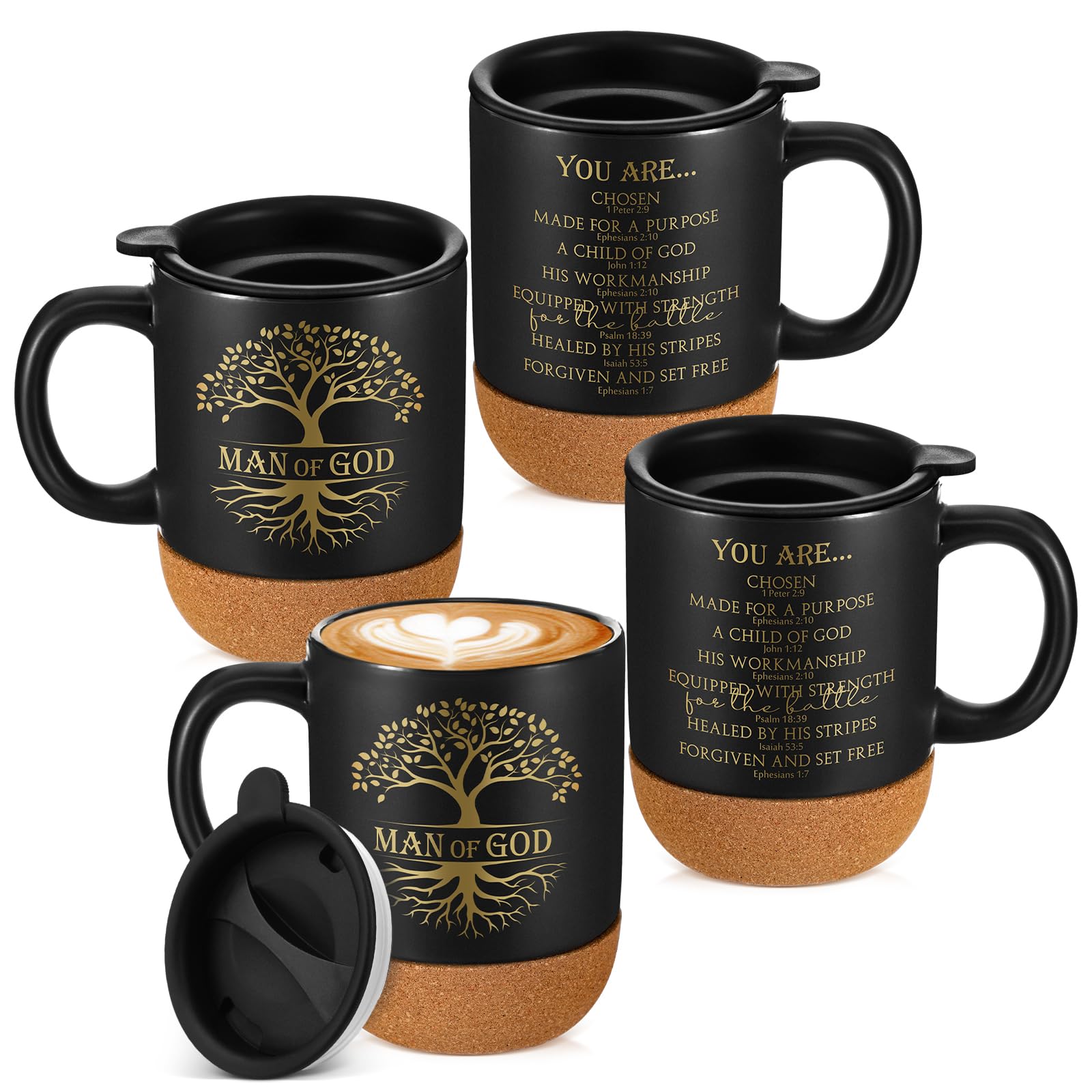 Didaey Man of God bulk mugs in black ceramic with 15oz capacity for sharing