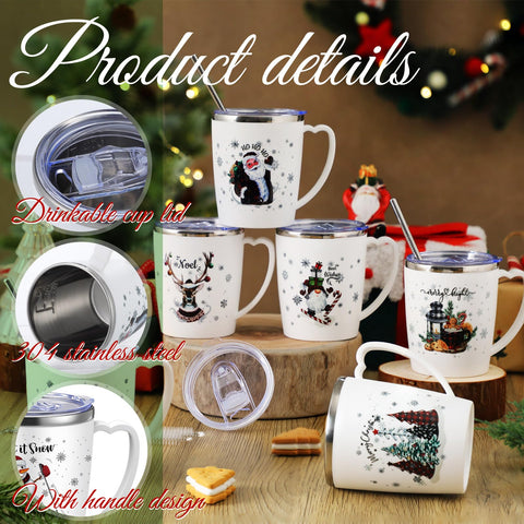 Didaey Santa and reindeer mug with lid and straw for party sipping.