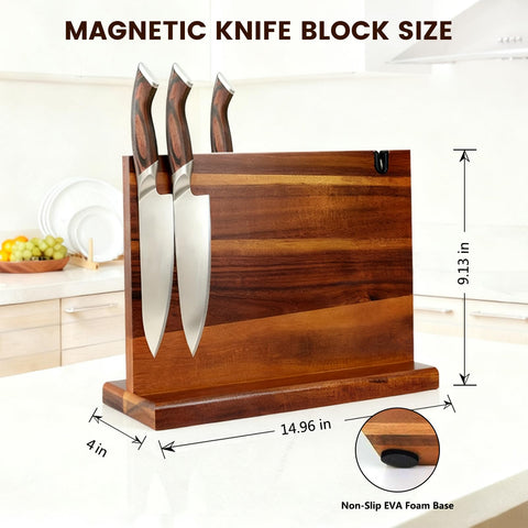 Didforu acacia wood knife block side view highlighting natural grain and moisture resistance.