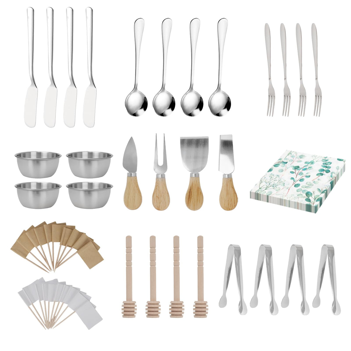 DIFENLUN charcuterie board set with wooden handles for easy slicing and serving.