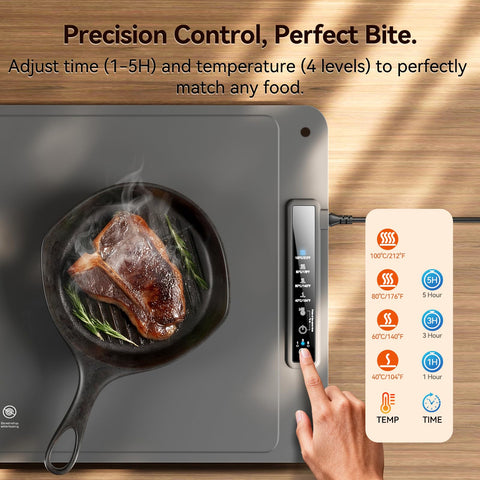 DIGIX warming mat safety features with auto shut-off for safe serving.