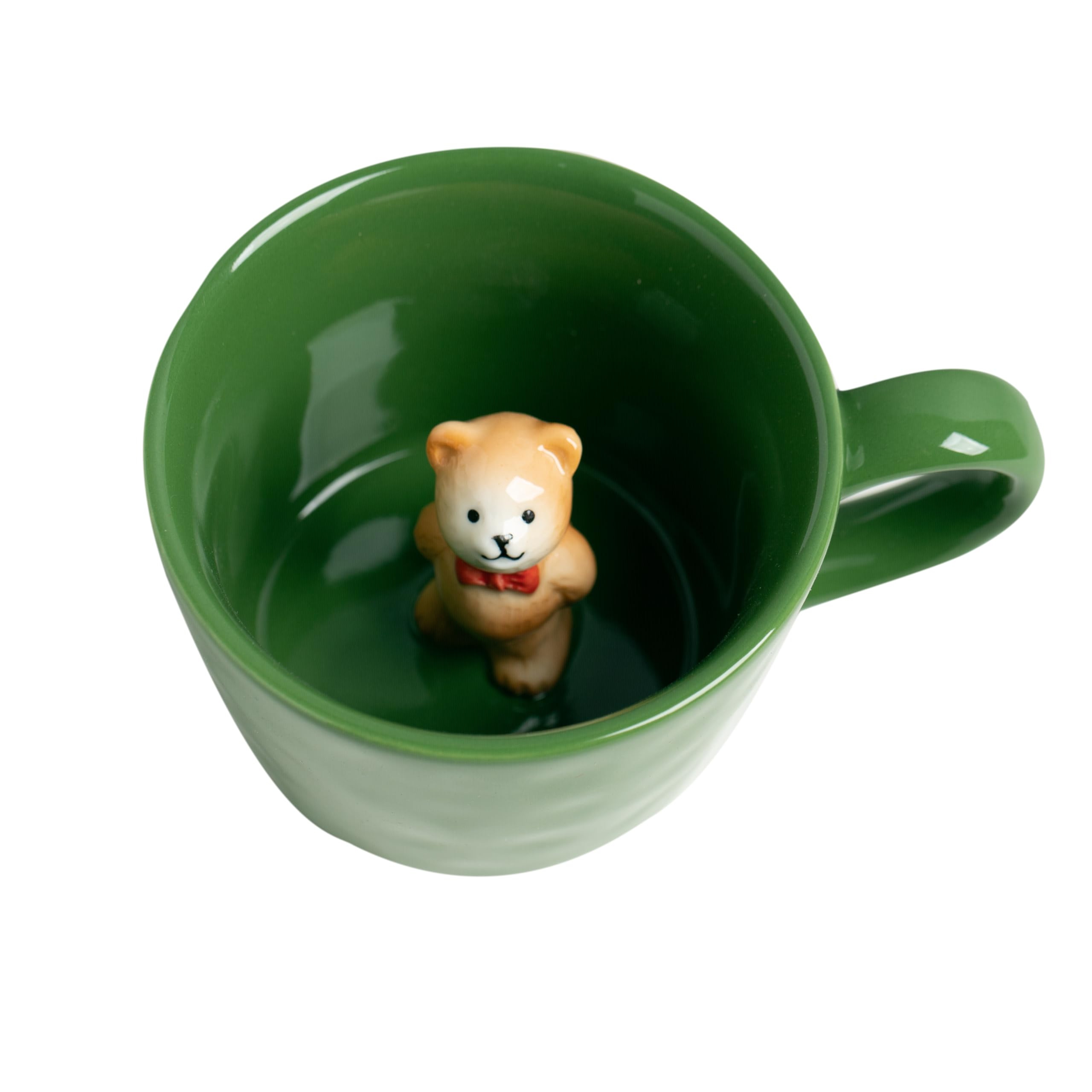 DIHOclub Bow Tie Bear mug with hidden figure peeking, ideal for coffee lovers.