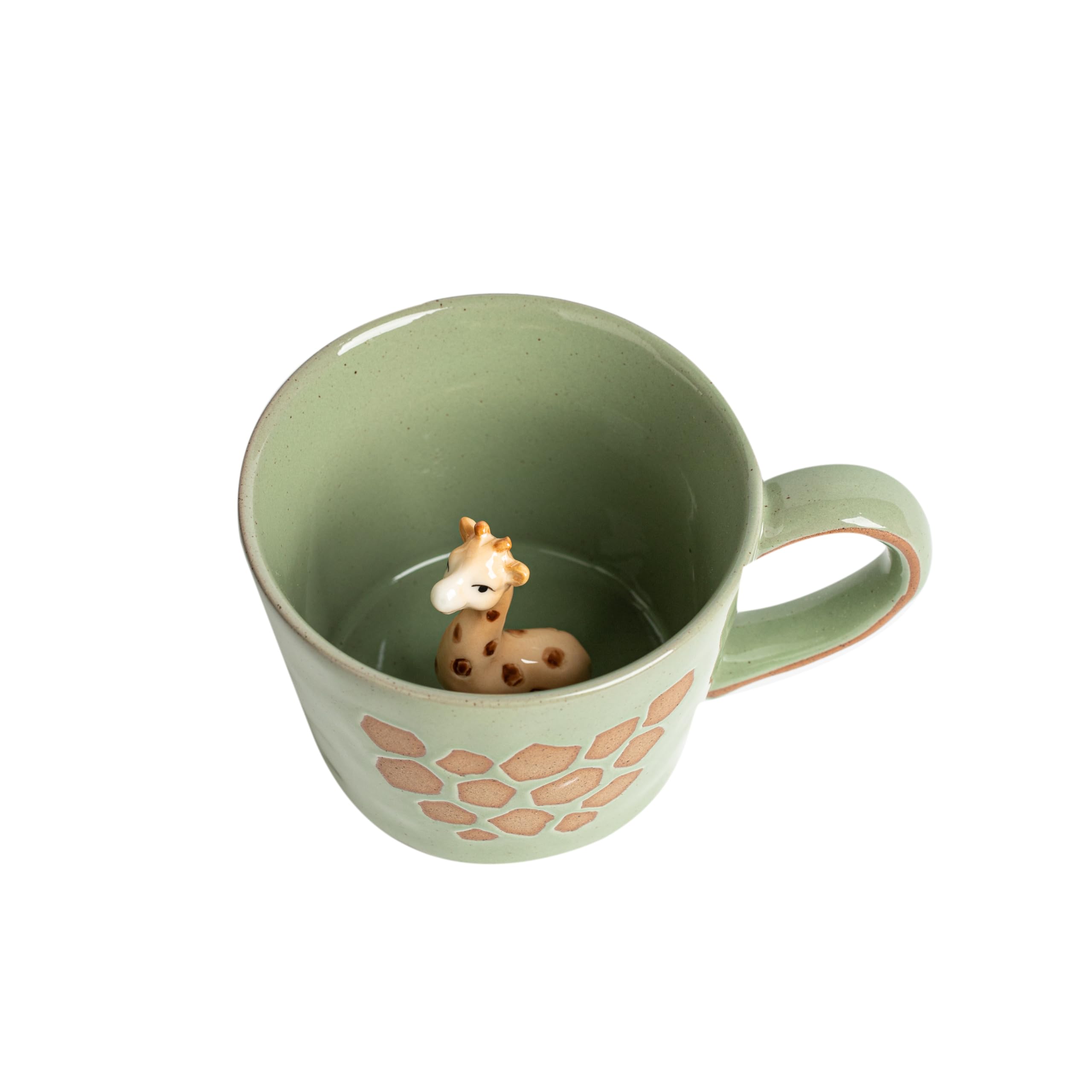DIHOclub Giraffe mug with green glaze and 3D inside design peeking out for a playful touch