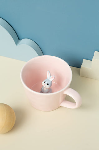 DIHOclub rabbit ceramic cup with pink glaze, ideal for cozy beverages.