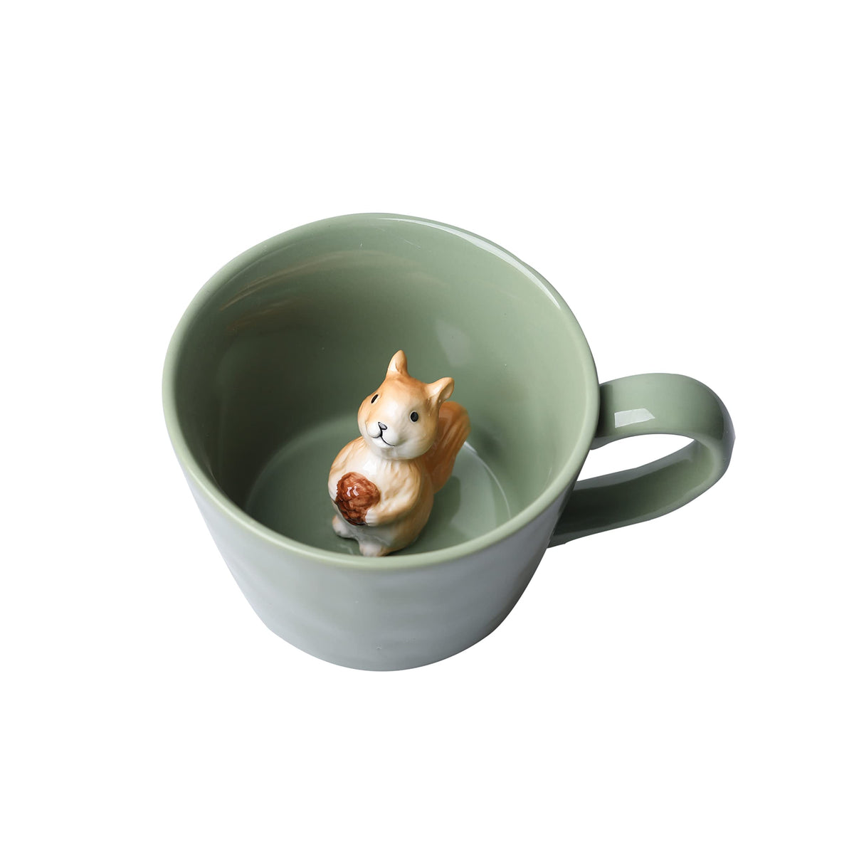 DIHOclub Squirrel ceramic mug with 3D hidden squirrel peeking inside for a playful start