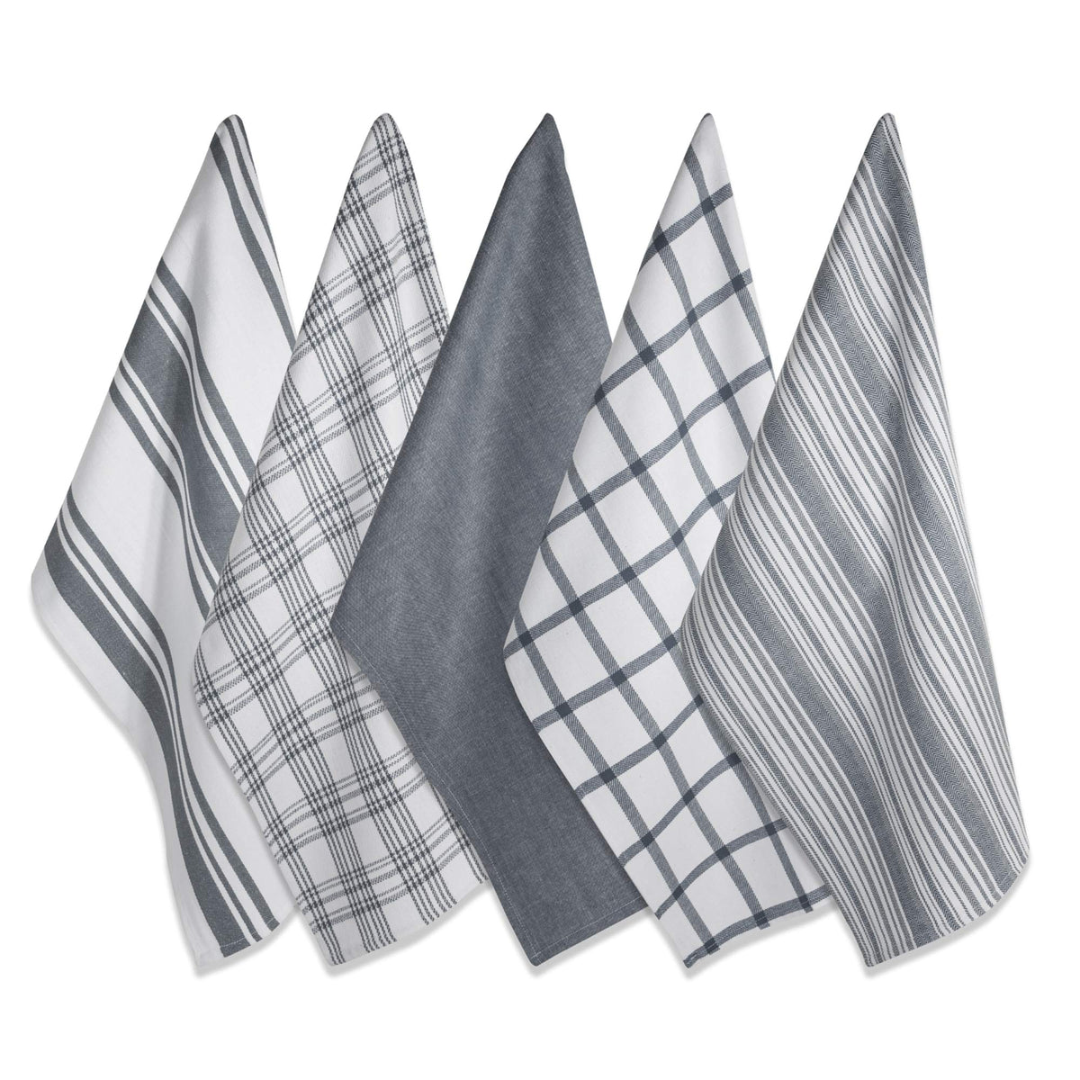 DII Assorted Woven Dish Towels 18x28 gray set for everyday drying and cleaning.