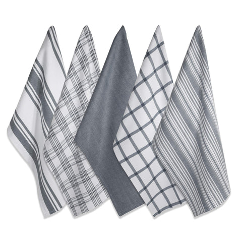 DII Assorted Woven Dish Towels 18x28 gray set for everyday drying and cleaning.