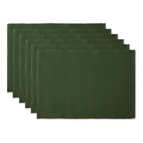 DII basic ribbed placemat in dark green, front view, for elegant casual dining.