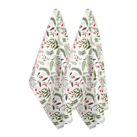 DII Christmas Kitchen Towel Set with floral sprigs for festive drying and baking