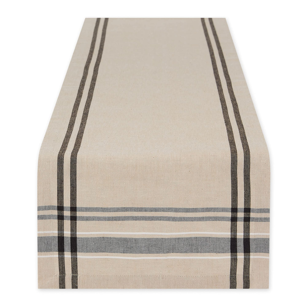 DII French Stripe Table Runner in taupe and black enhances elegant dining.