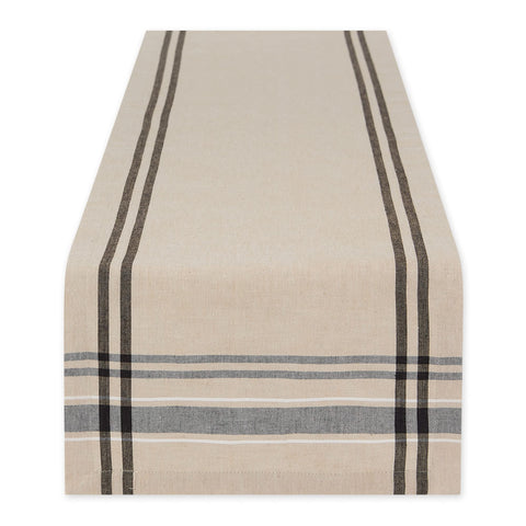 DII French Stripe Table Runner in taupe and black enhances elegant dining.