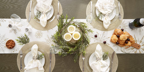 DII decorative holiday table idea with runner to inspire styling.