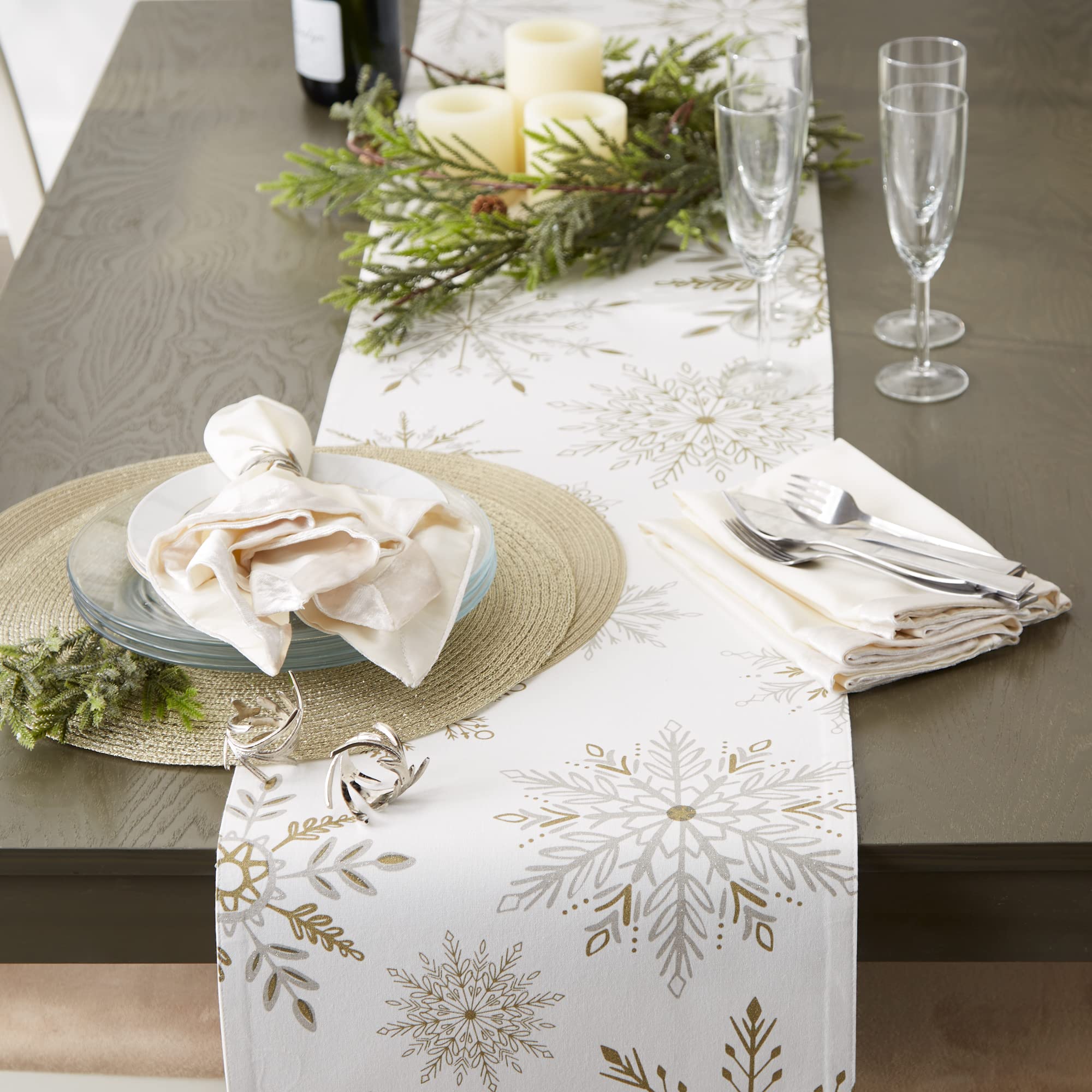 DII holiday table runner styled for family gatherings and celebrations.