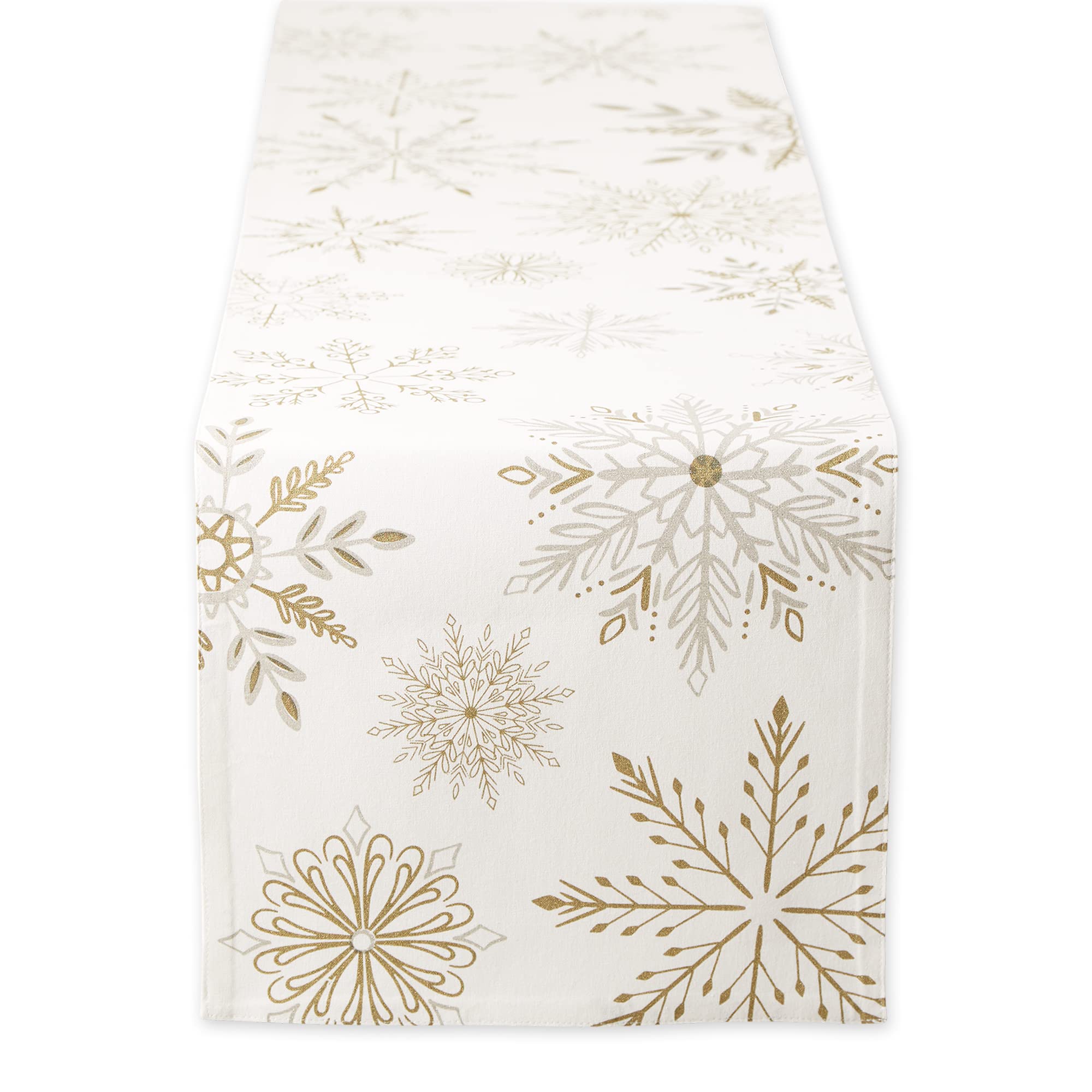 DII holiday table runner snowflakes close-up with festive sparkle for your table.
