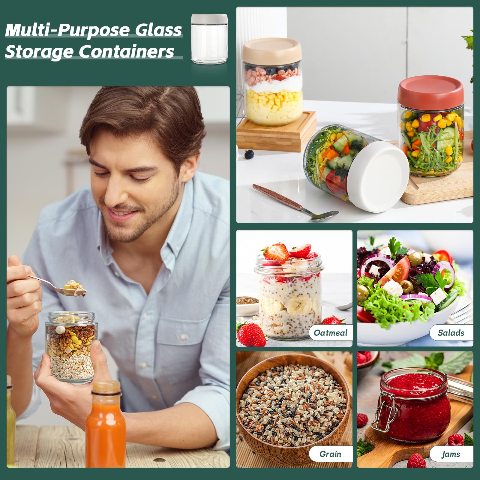 DIMBRAH multipurpose jar ideal for oats, yogurt, and chia puddings.