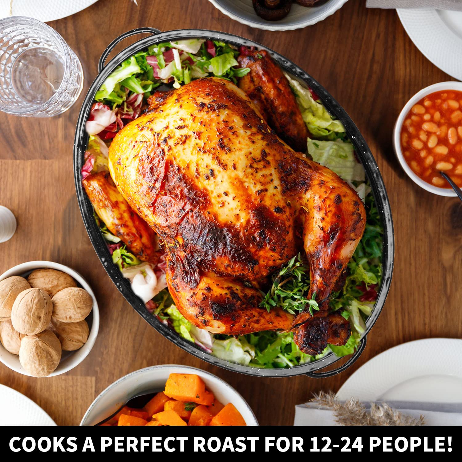 DIMESHY black oval roaster showcases juicier chicken and vegetables