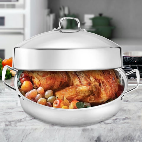 DIMESHY oval stainless-steel roaster, durable and rust-resistant for everyday cooking.