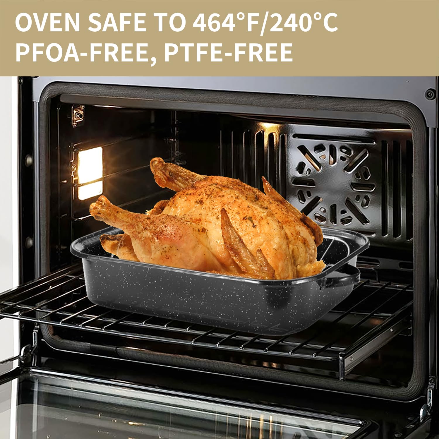 DIMESHY roasting pan in oven for even heat distribution