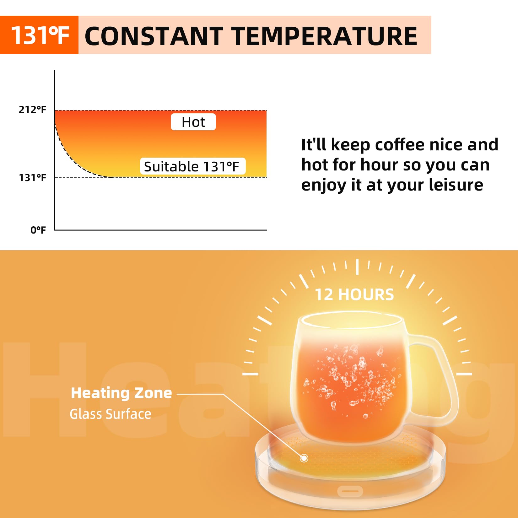 Dimux gravity induction switch activates automatically for hands-free warming.