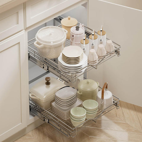 DINDON double-tier wire basket slide-out with quick access.