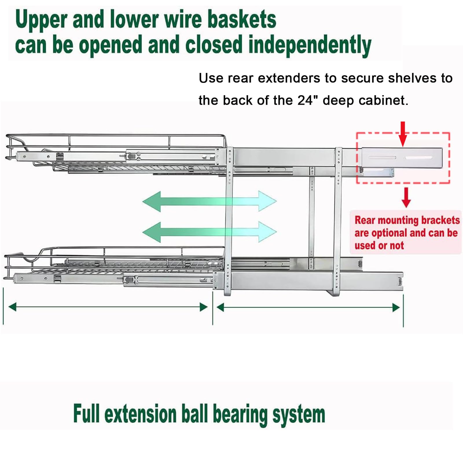 DINDON wire basket shelves extend smoothly, improving organization under sinks and in cabinets