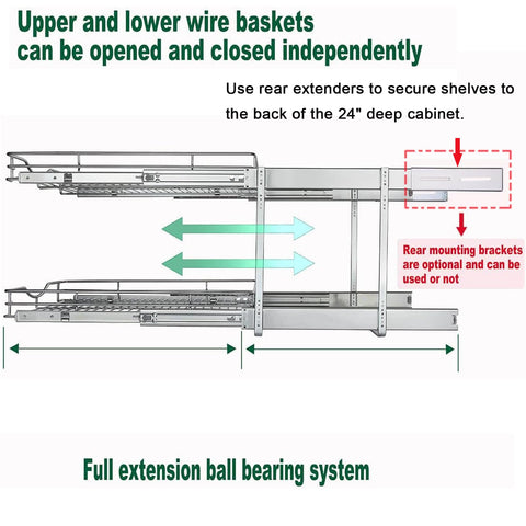 DINDON wire basket shelves extend smoothly, improving organization under sinks and in cabinets