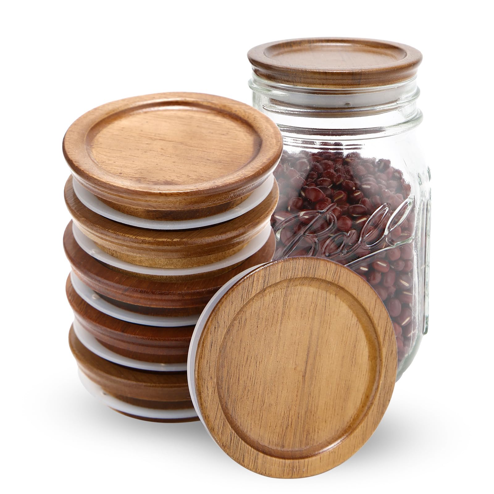 DingCo acacia wood regular mouth mason lid for airtight storage