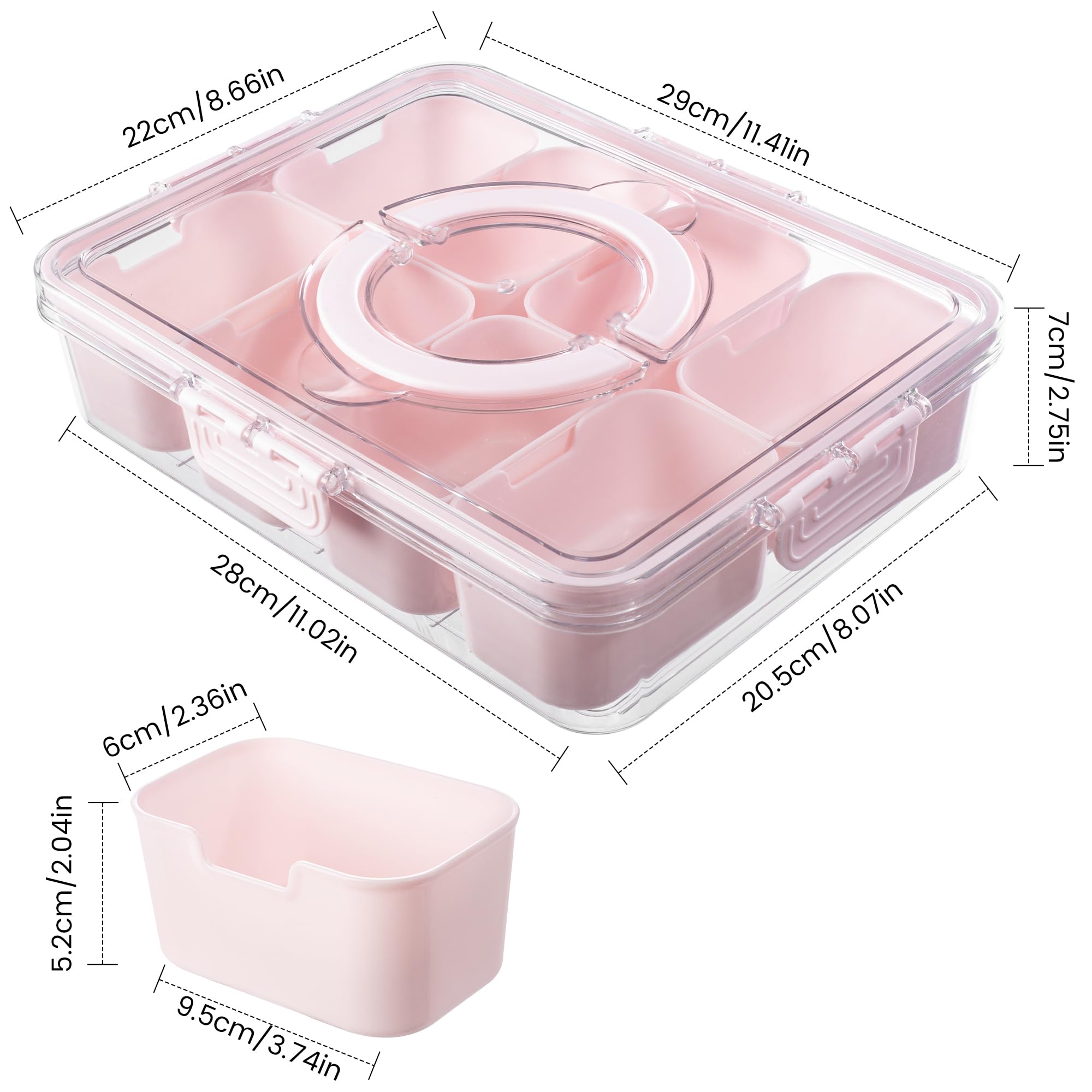 Dingerjar 8 removable compartments keep nuts, fruit, and candy neatly separated.
