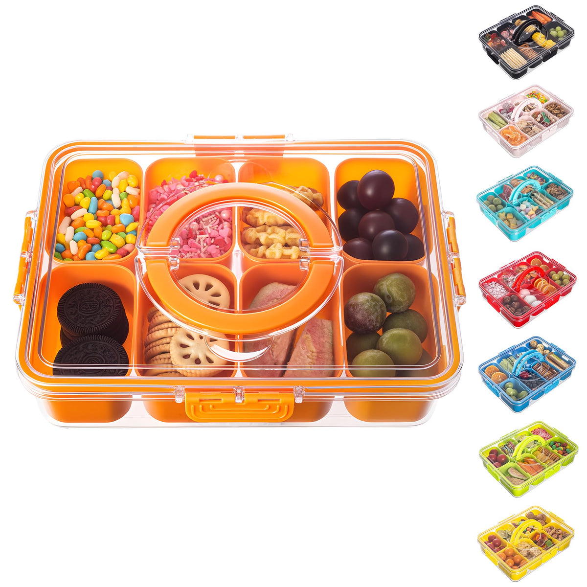 Dingerjar divided serving tray with lid and handle for easy transport at parties