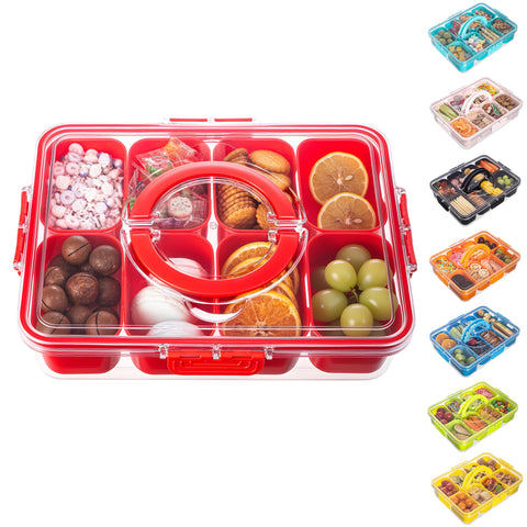 Dingerjar divided snack tray with lid on party table showing organized compartments