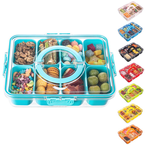 Dingerjar divided tray with lid and handle enables on-the-go serving.