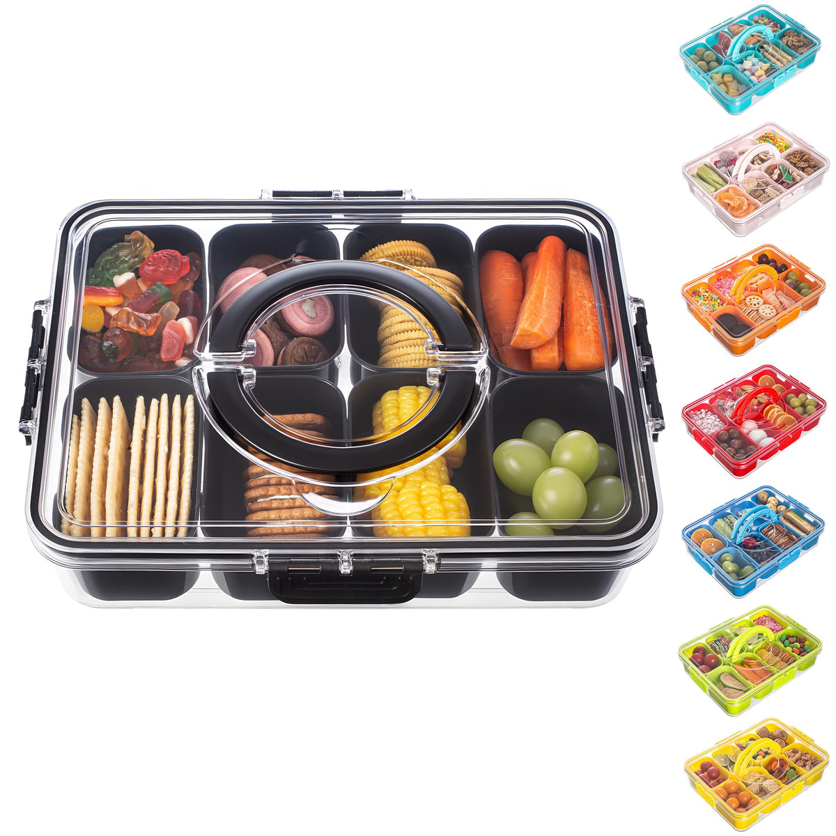 Dingerjar divided tray with lid and handle for organized party snacks