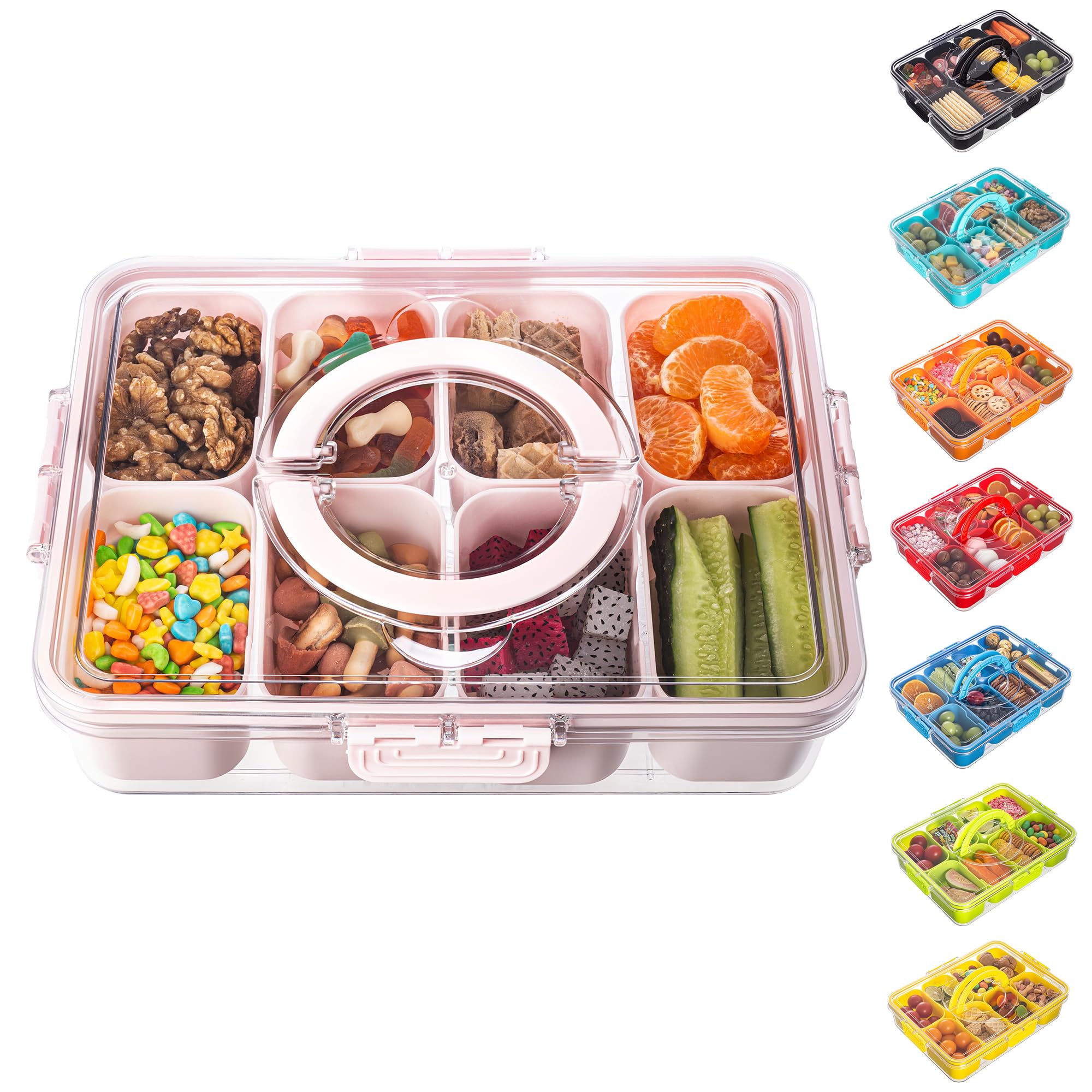 Dingerjar divided tray with lid and handle for organized snacks on the go.