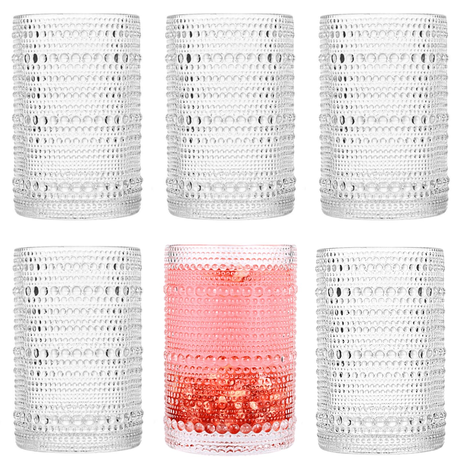Dingerjar hobnail drinking glasses set of 6 with embossed texture for stylish everyday use